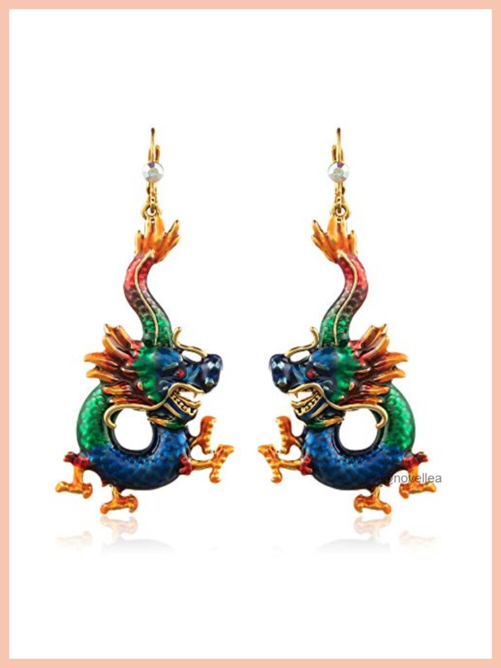 Gothic Red Enamel Dragon Drop Earrings 24K Gold Plated Handmade Statement
